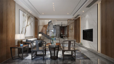 新中式客餐厅 吊灯 台灯 餐桌椅